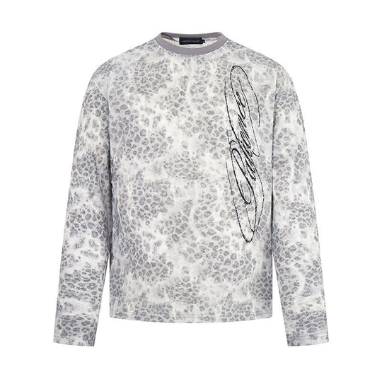 Damen Langarm-Sweatshirt mit Allover-Leo-Muster, geradem Schnitt und dekorativer Stickerei Shop Nory