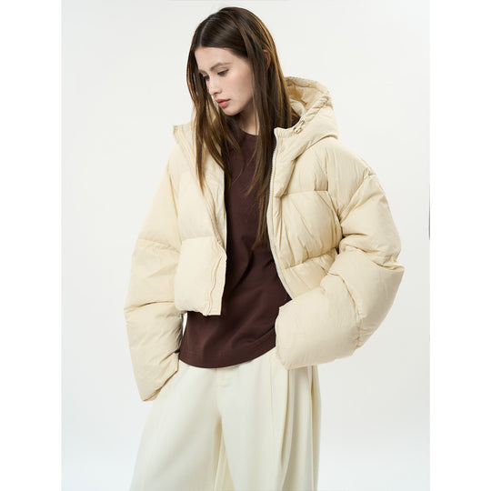 Damen Kurz geschnittene wattierte Pufferjacke mit Kapuze und winddichter Außenhülle Shop Nory