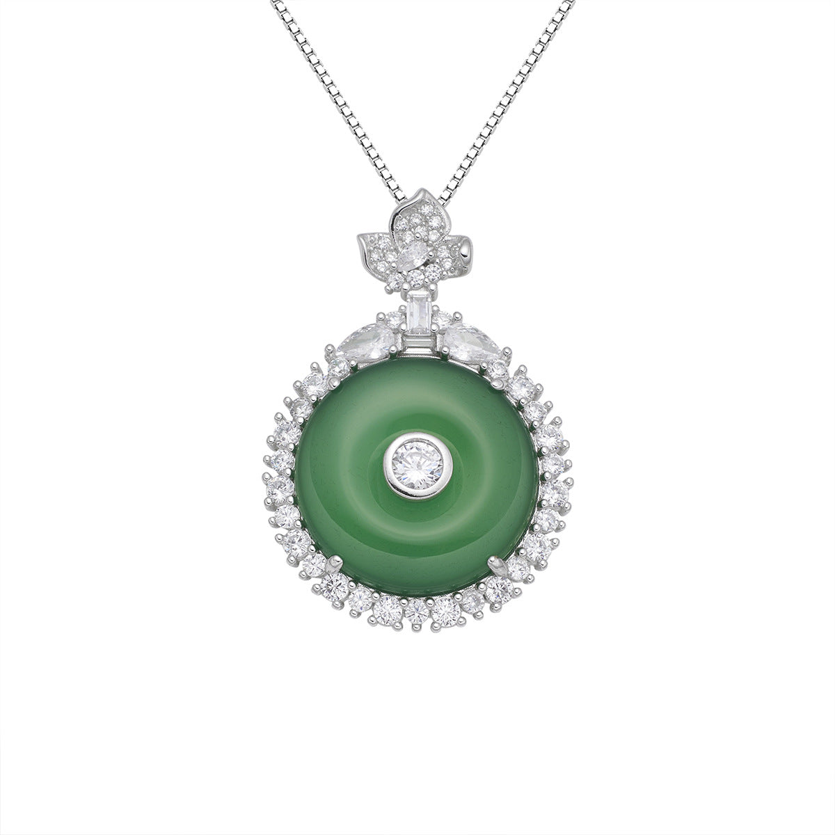 Damen Anhänger aus Jade mit funkelndem Zirkonia und Blumendesign Shop Nory