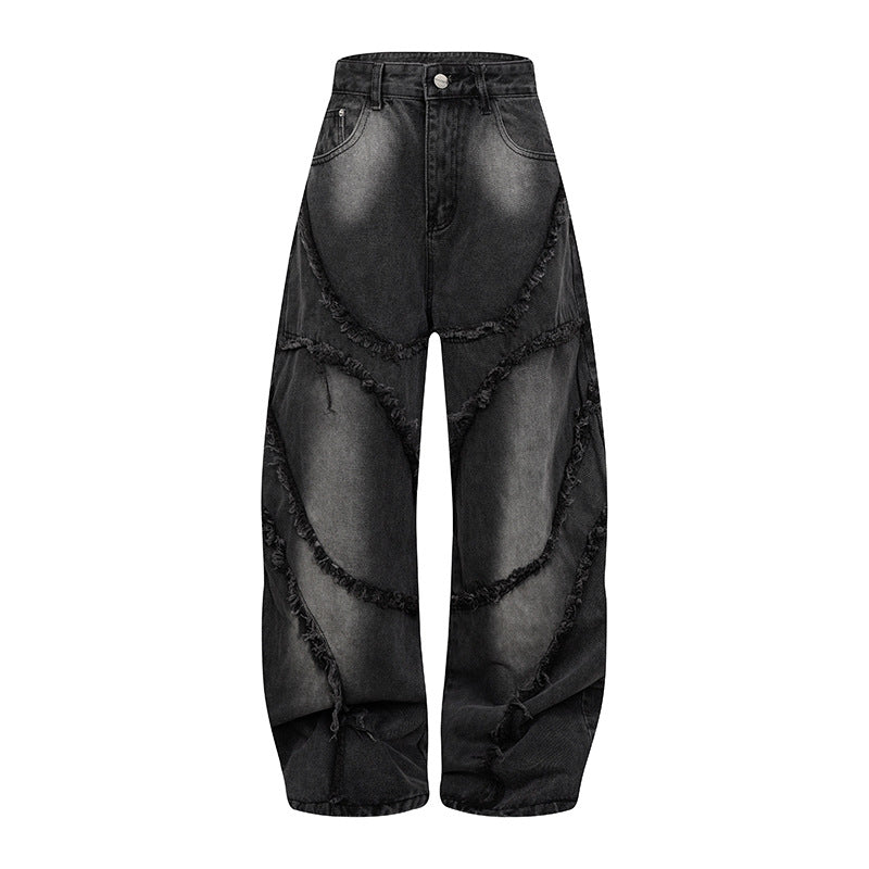 Damen Baggy-Jeans mit hohem Bund, ballonförmiger Weite und ausgefransten Patchnähten Shop Nory