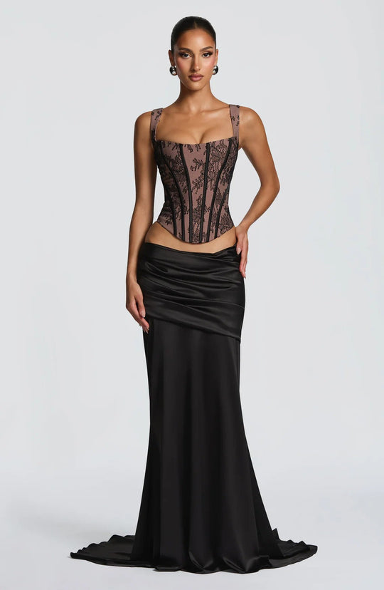 Damen Elegantes Abendkleid mit Korsett-Oberteil und drapiertem Rock Shopnory