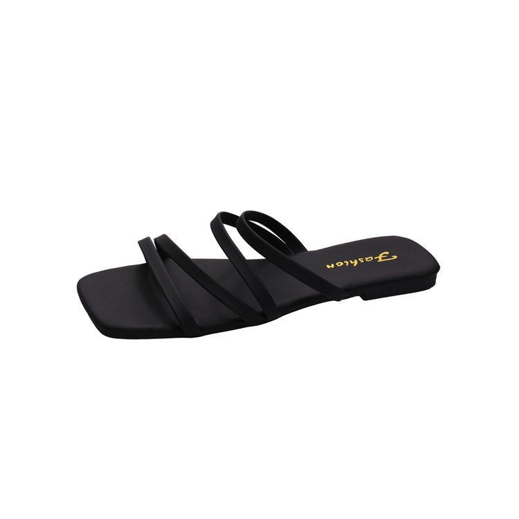 Damen flache Riemchen-Sandalen mit quadratischer Spitze