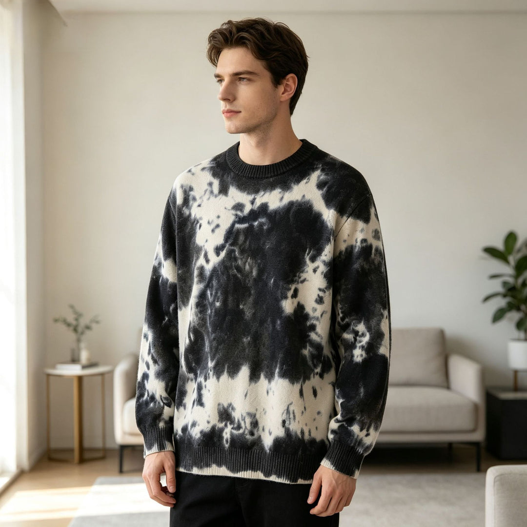 Herren Oversized Batik-Pullover mit Rundhalsausschnitt und Rippbündchen Shop Nory