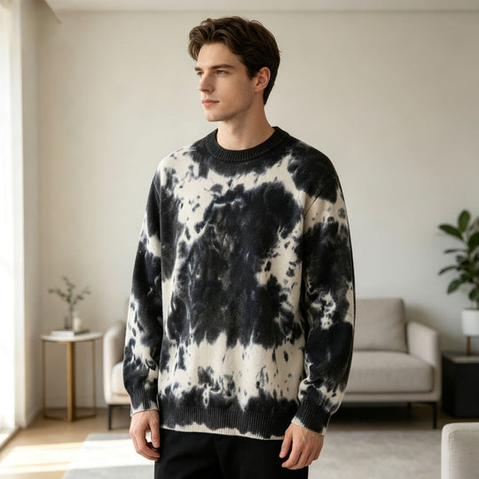 Herren Oversized Batik-Pullover mit Rundhalsausschnitt und Rippbündchen Shop Nory