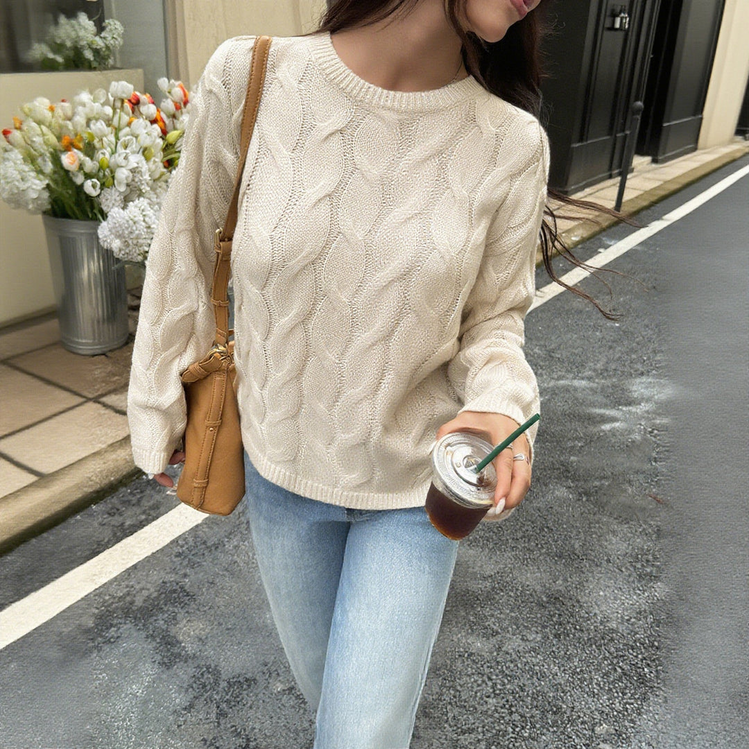 Damen nan oversized Zopfstrickpullover mit Rundhalsausschnitt und weichem Fall Shop Nory