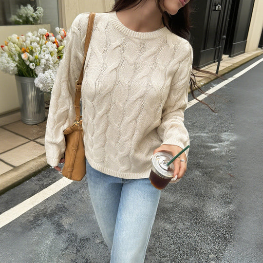 Damen nan oversized Zopfstrickpullover mit Rundhalsausschnitt und weichem Fall Shop Nory