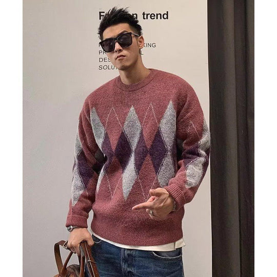 Damen Modischer Grobstrickpullover mit Rautenmuster Shop Nory