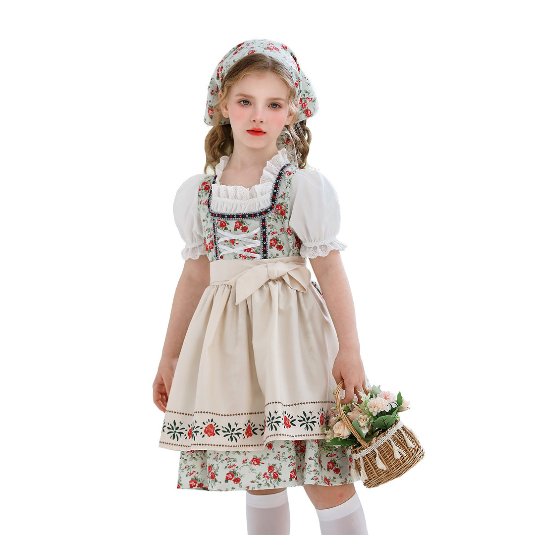 Damen nan traditionelles Dirndlkleid für Mädchen mit bestickter Schürze, Rüschenkragen und passendem Kopftuch Shop Nory