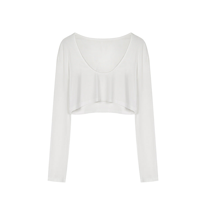 Damen Kurz geschnittenes Langarm-Crop-Top mit weitem Rundhals Shop Nory