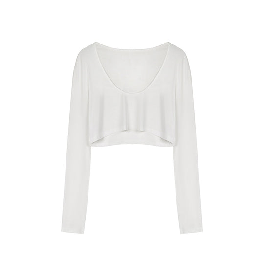 Damen Kurz geschnittenes Langarm-Crop-Top mit weitem Rundhals Shop Nory