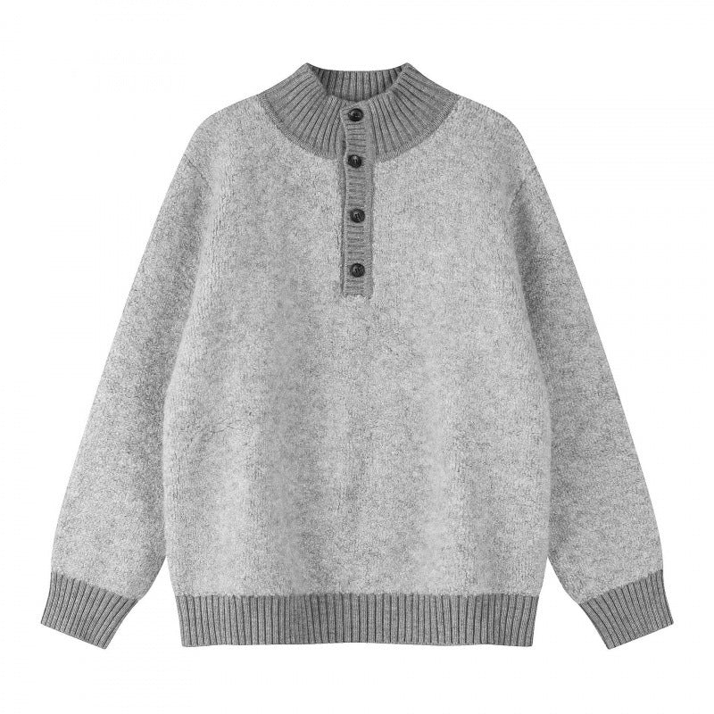Unisex Boxy-Strickpullover mit Henley-Knopfleiste und hochgezogenem Rippkragen Shop Nory
