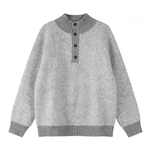 Unisex Boxy-Strickpullover mit Henley-Knopfleiste und hochgezogenem Rippkragen Shop Nory