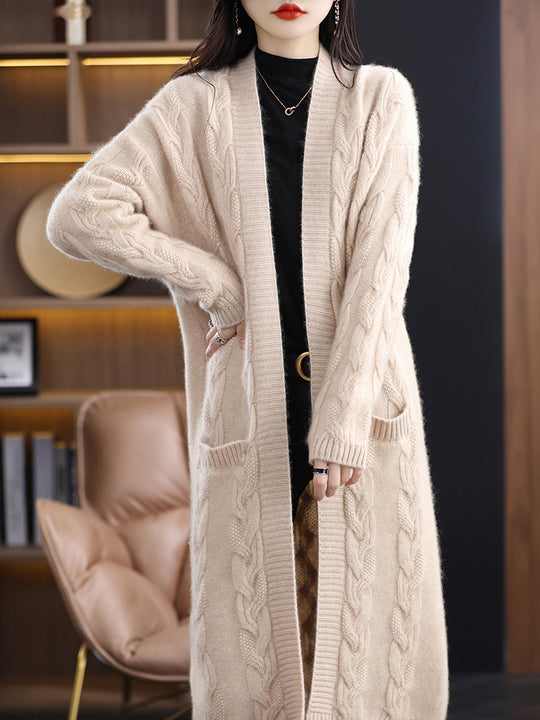 Damen Oversize-Longcardigan aus weichem Wollmix mit kontrastierenden Blockstreifen Shop Nory