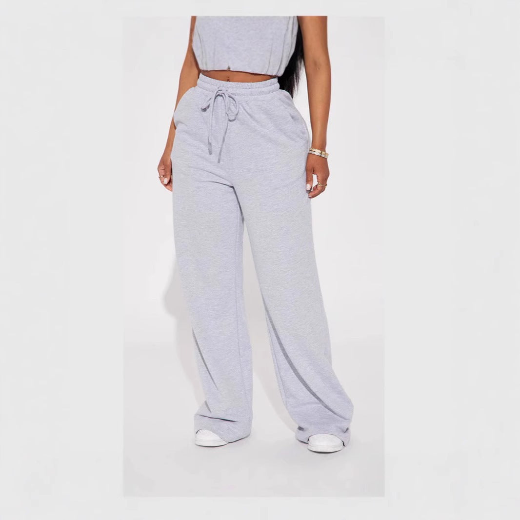 Damen nan breite High-Waist Loungehose aus weichem Baumwollmix mit Kordelzug und Eingrifftaschen Shop Nory