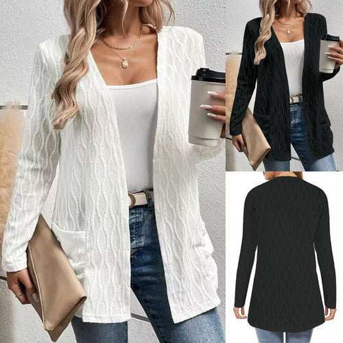 Damen Offene Strickjacke mit strukturierter Wellenoptik und aufgesetzten Taschen Shop Nory