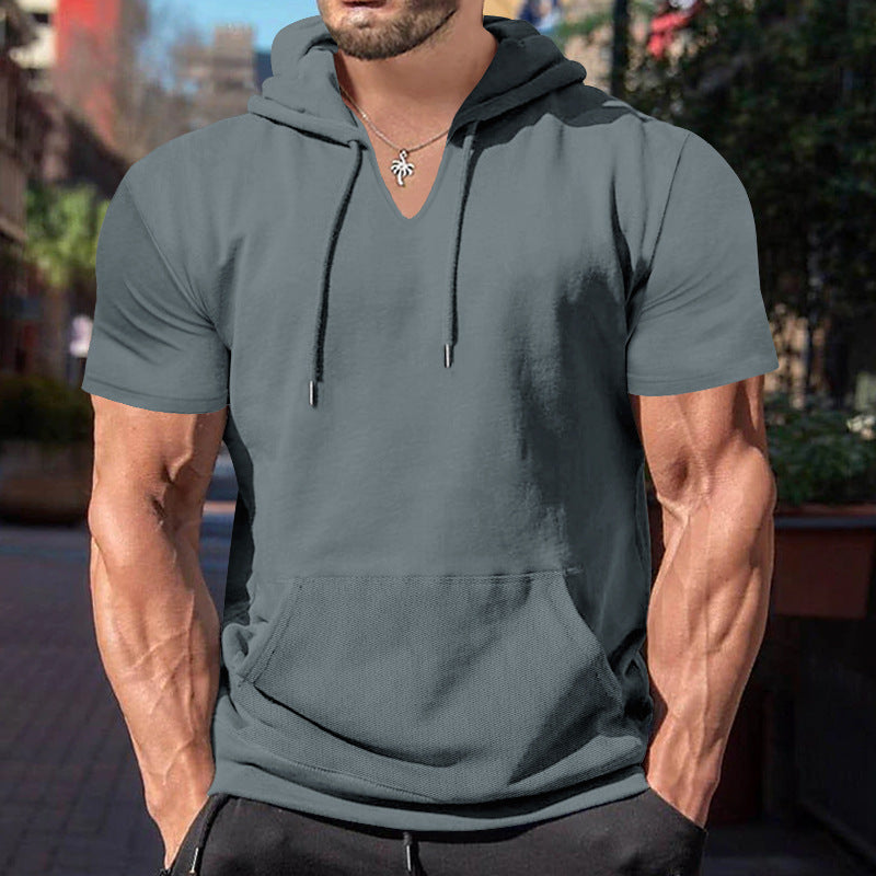 Herren lässiges Kapuzenshirt mit V-Ausschnitt und praktischer Bauchtasche