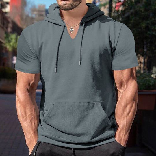 Herren lässiges Kapuzenshirt mit V-Ausschnitt und praktischer Bauchtasche