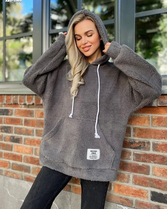 Damen Kuscheliger Teddy-Hoodie mit Kapuze, Kängurutasche und Oversize-Schnitt Shop Nory