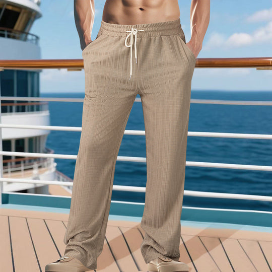 Herren Leichtgewichtige Struktur-Loungehose mit elastischem Tunnelzugbund und geradem Relaxed-Fit Shop Nory