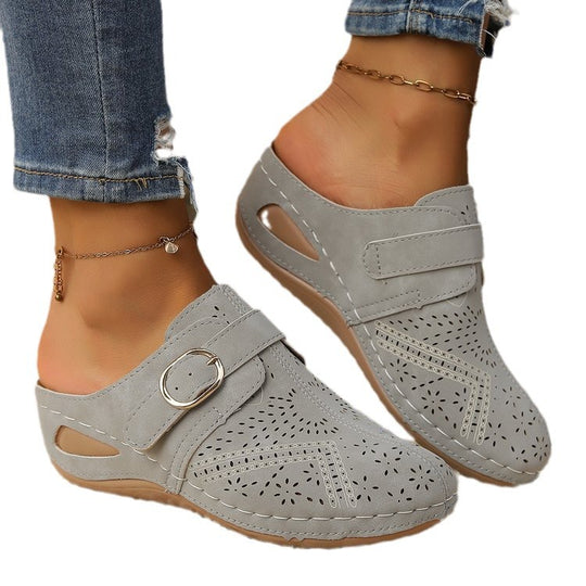 Damen Atmungsaktive Lederimitat-Mules mit ergonomischem Komfortfußbett und Zierschnitt Shop Nory