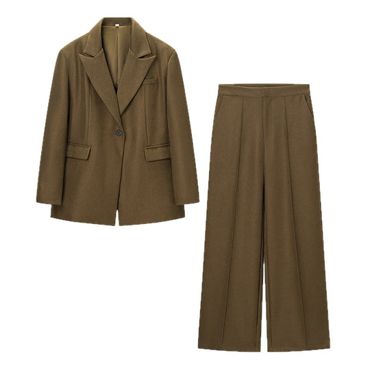 Damen Zweiteiliges Wollmix-Blazer- und Palazzo-Hosen-Set mit Ein-Knopf-Sakko und Bügelfalte Shop Nory