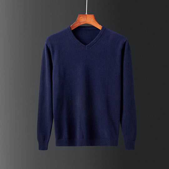 Herren eleganter V-Ausschnitt Pullover aus feiner Wolle