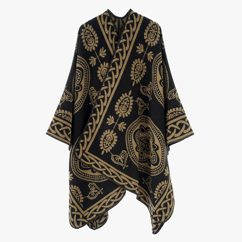 Damen Oversize-Cape mit ornamentalem Jacquard und asymmetrischem Zipfelsaum Shop Nory