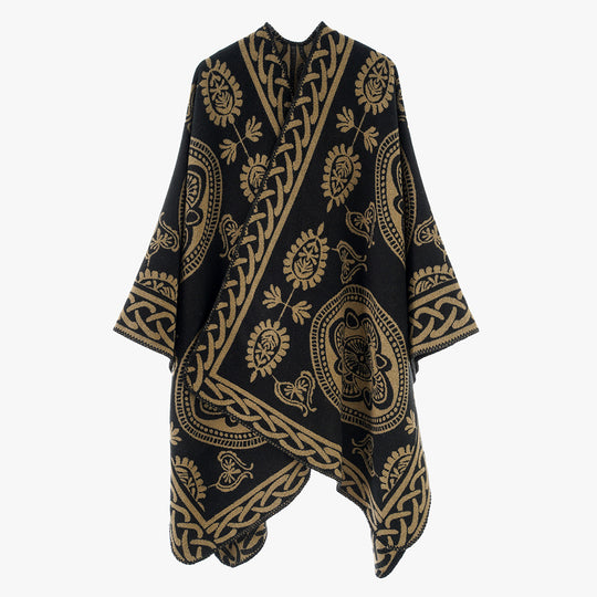 Damen Oversize-Cape mit ornamentalem Jacquard und asymmetrischem Zipfelsaum Shop Nory