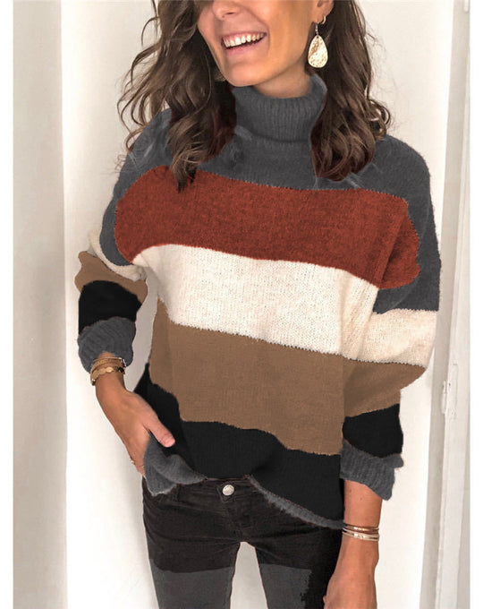 Damen Oversize Rollkragenpullover mit breiten Blockstreifen und weichem Strick Shop Nory