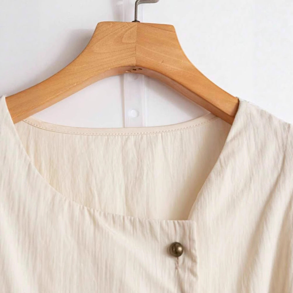 Damen Kurzärmlige taillierte Bluse mit Puffärmeln und seitlicher Schleife Shop Nory