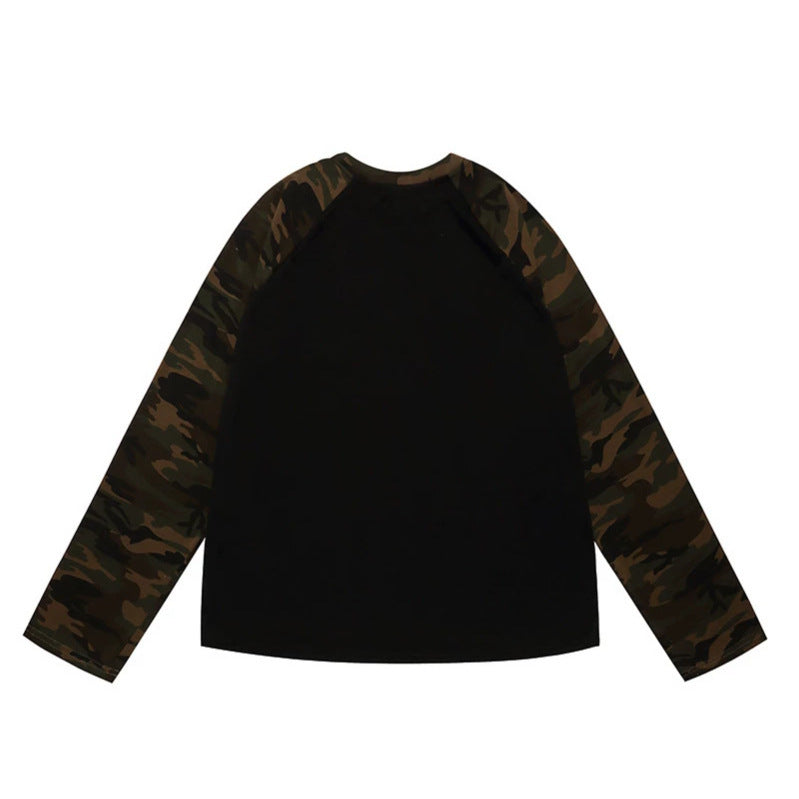 Damen Langarmshirt mit Camouflage‑Raglanärmeln und Strass‑Logoprint Shop Nory
