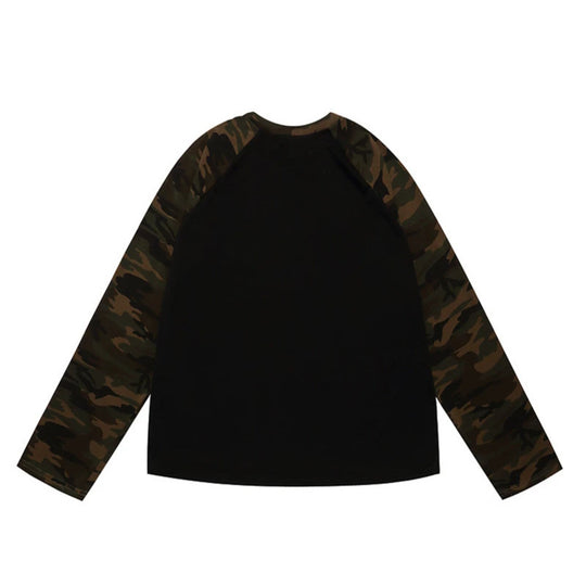 Damen Langarmshirt mit Camouflage‑Raglanärmeln und Strass‑Logoprint Shop Nory