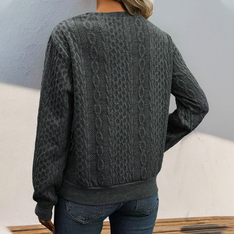 Damen Strukturierter Zopfstrick-Pullover mit asymmetrischer Knopfleiste & Rundhalsausschnitt Shop Nory