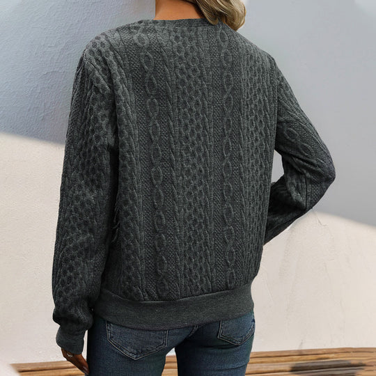 Damen Strukturierter Zopfstrick-Pullover mit asymmetrischer Knopfleiste & Rundhalsausschnitt Shop Nory