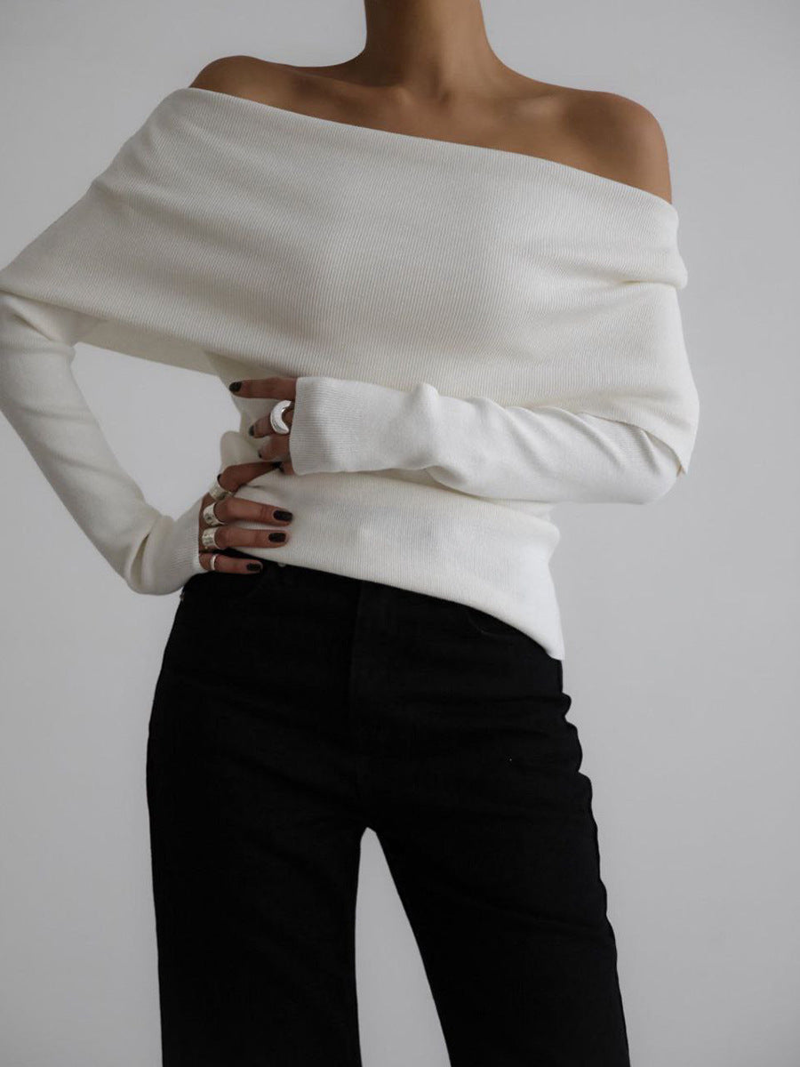 Damen Elegantes Off-Shoulder Oberteil mit geschmeidiger Textur und ausgestellten Ärmeln
