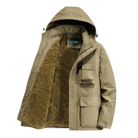 Herren Wärmender Multifunktions-Parka mit Teddyfleece-Innenfutter, Kapuze und Utility-Taschen Shop Nory