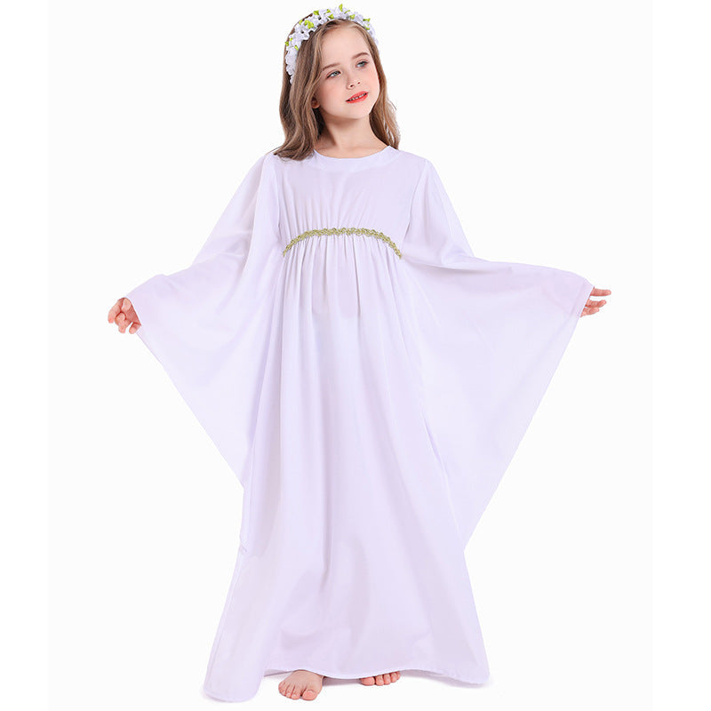 Mädchen märchenhaftes Kleid mit weitem Ärmeln und floralem Gürtel Shop Nory