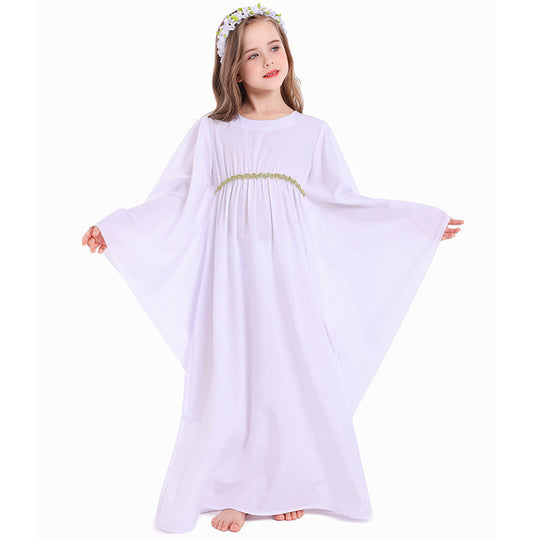 Mädchen märchenhaftes Kleid mit weitem Ärmeln und floralem Gürtel Shop Nory