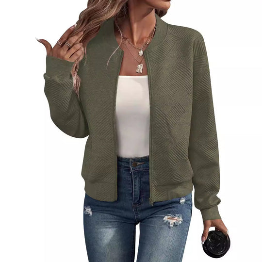 Damen lässige Bomberjacke mit feinem Strukturdesign und praktischen Taschen