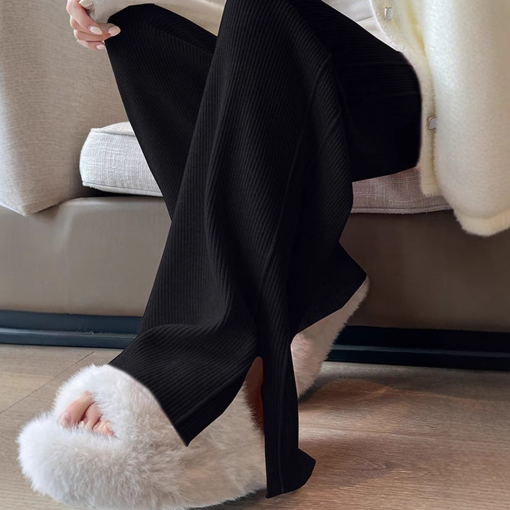 Damen Modische Rippstrick-Hose mit seitlichen Schlitzen Shop Nory