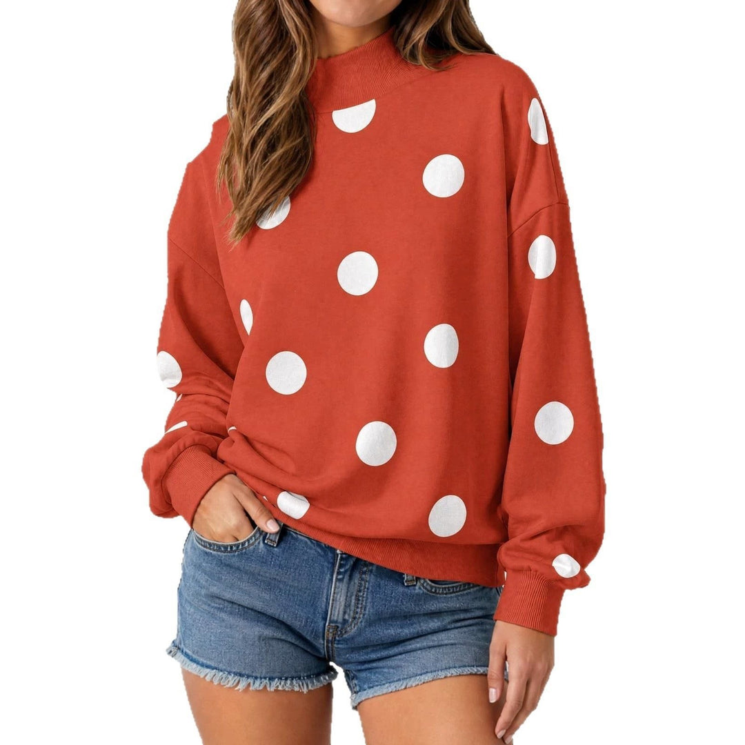 Damen Locker geschnittenes Sweatshirt mit Stehkragen und großen Punkten Shop Nory