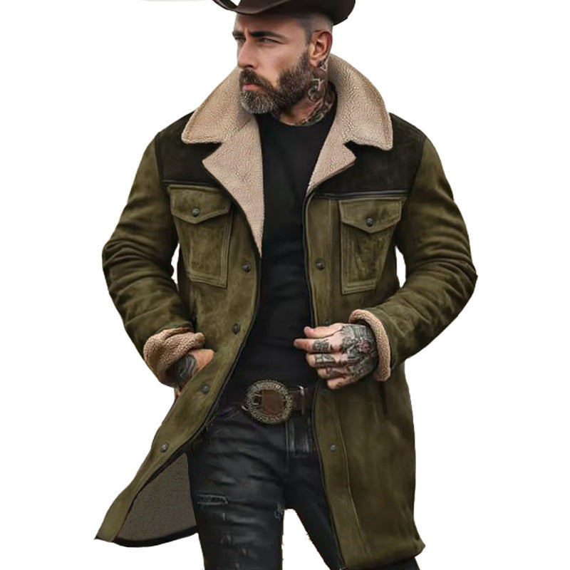 Herren Langer Sherpa-Mantel mit Kunstfellfutter und Wildlederoptik Shop Nory