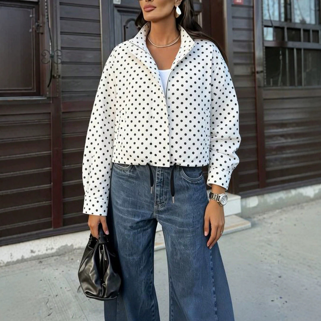Damen Polka‑Dot Stehkragen‑Bluse mit oversized Ballonärmeln Shop Nory