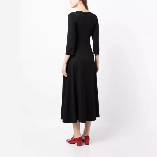 Damen Elegantes Midikleid mit tailliertem A-Linien-Schnitt und dreiviertel Ärmeln Shop Nory