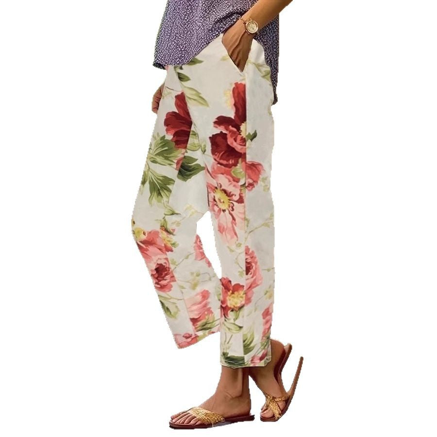 Damen Blumige Freizeithose