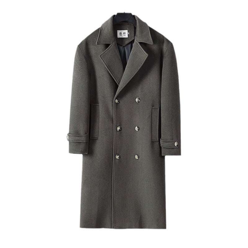 Herren Langer Doppelreihiger Wollmantel mit minimalistischer Silhouette und Schalkragen Shop Nory