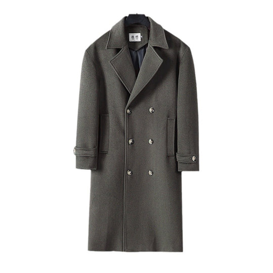 Herren Langer Doppelreihiger Wollmantel mit minimalistischer Silhouette und Schalkragen Shop Nory