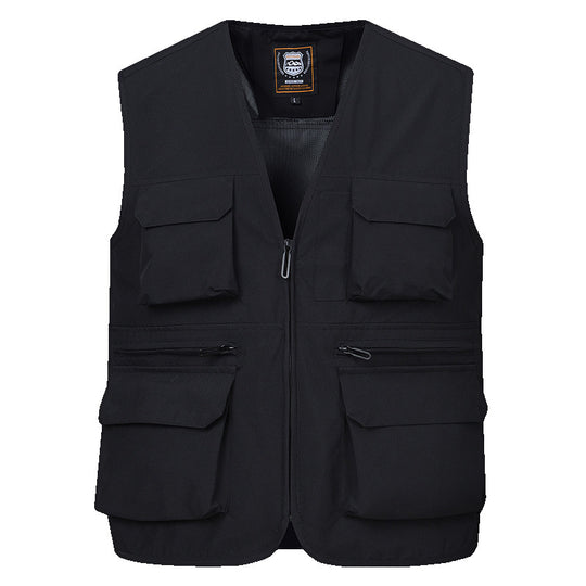 Herren Multitaschen-Utility-Weste mit durchgehendem Reißverschluss, atmungsaktivem Mesh-Futter und großvolumigen Klapp- und Reißverschlusstaschen Shop Nory