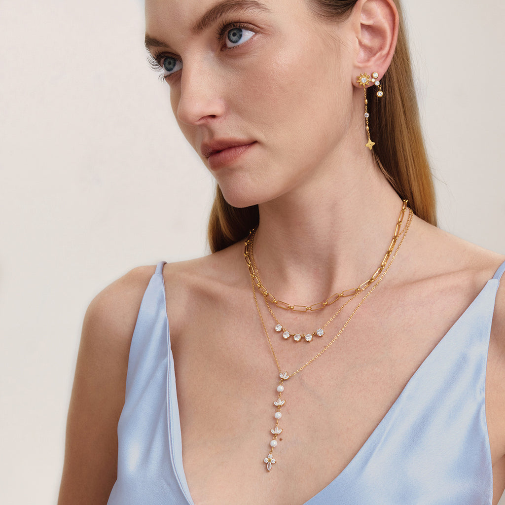Damen Halskette mit funkelnden Zirkonia-Anhängern und verlängerbarer Kettenlänge Shop Nory