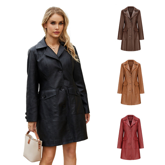 Damen modischer Kunstlederblazer mit praktischen Taschen